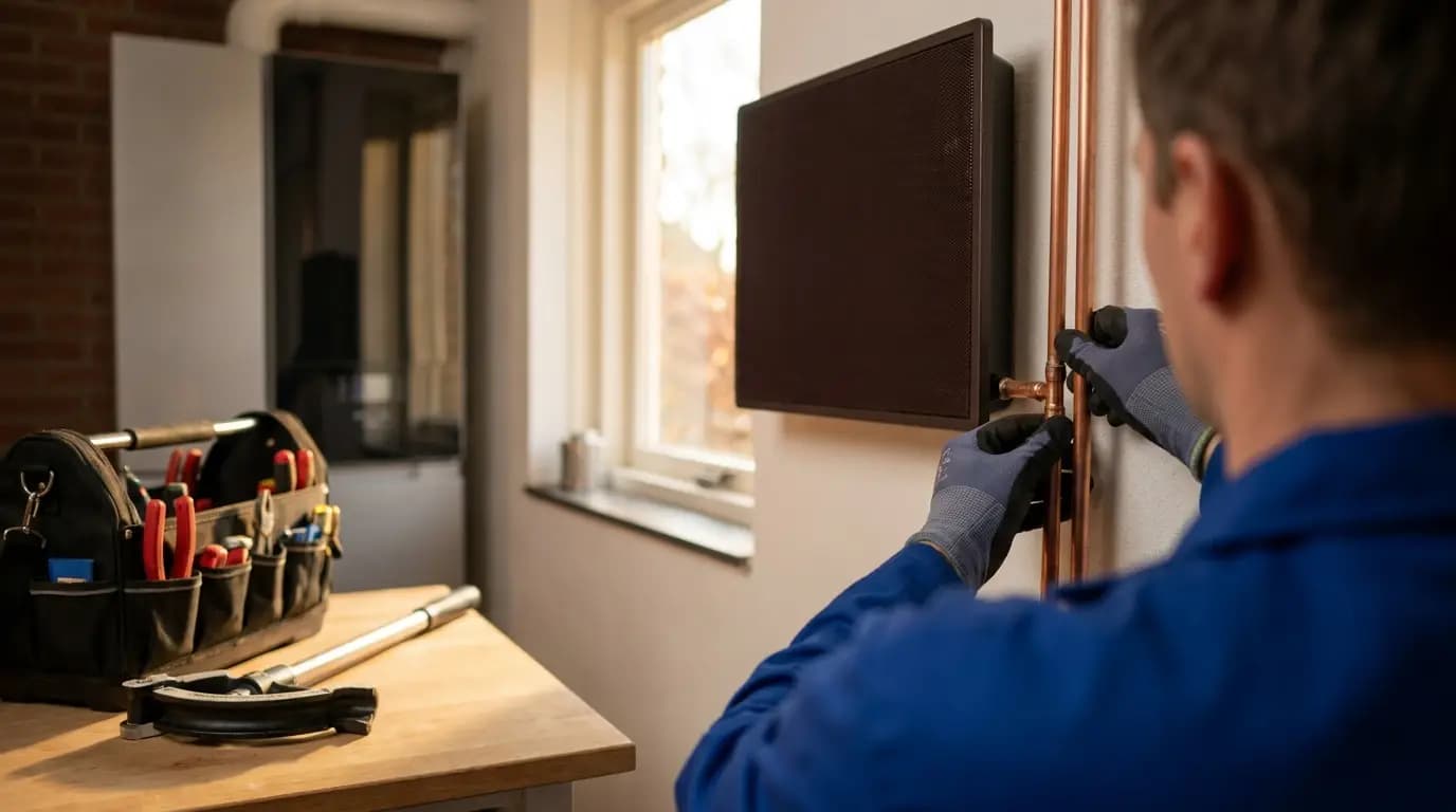 Vakman bezig met infrarood verwarming installeren in een Nederlandse woning