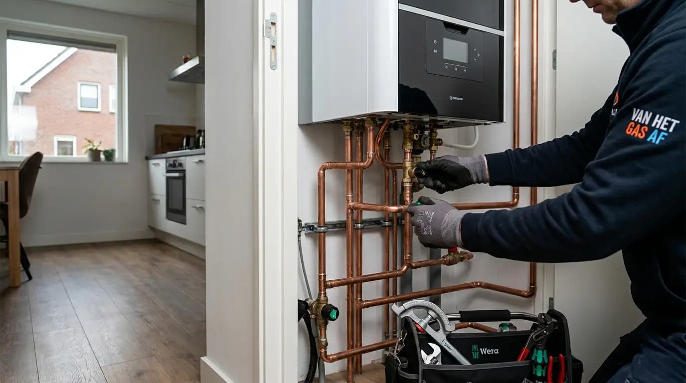Vakman bezig met van het gas af in een Nederlandse woning