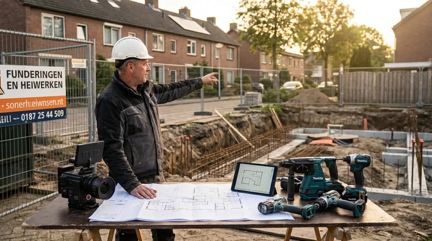 Vakman bezig met funderingen en heiwerken in een Nederlandse woning