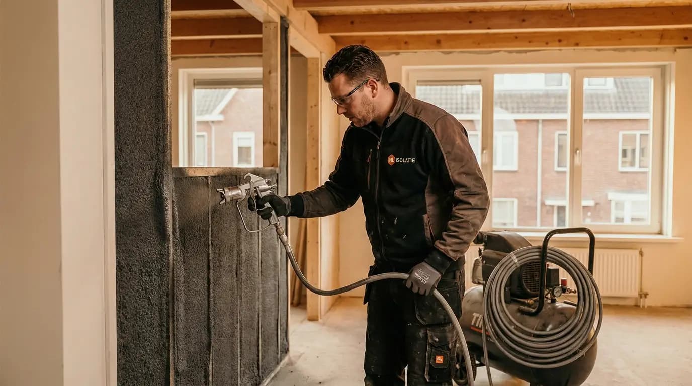 Vakman bezig met geluidsisolatie in een Nederlandse woning