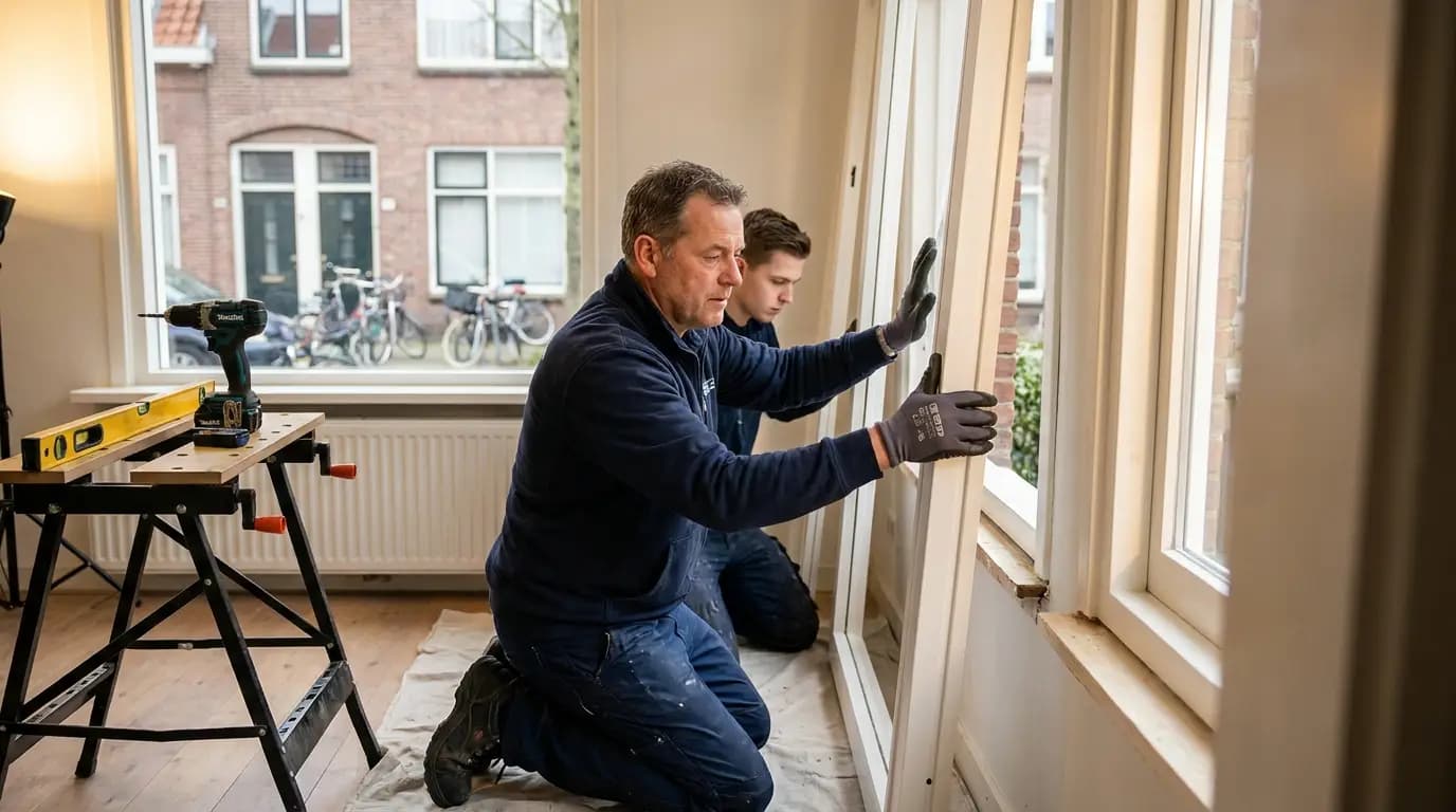 Vakman bezig met het plaatsen van een hor in een Nederlandse woning
