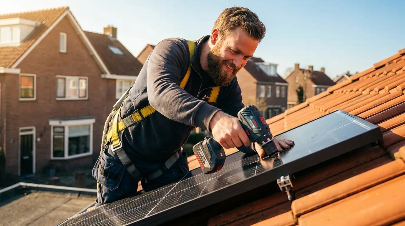 Vakman bezig met HR-glas of energiebesparing advies in een Nederlandse woning
