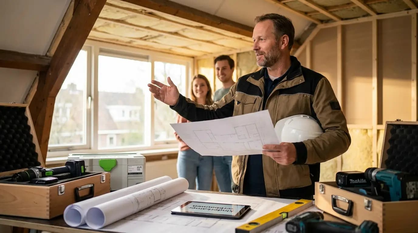 Vakman bezig met kinderkamer verbouwen of inrichten in een Nederlandse woning