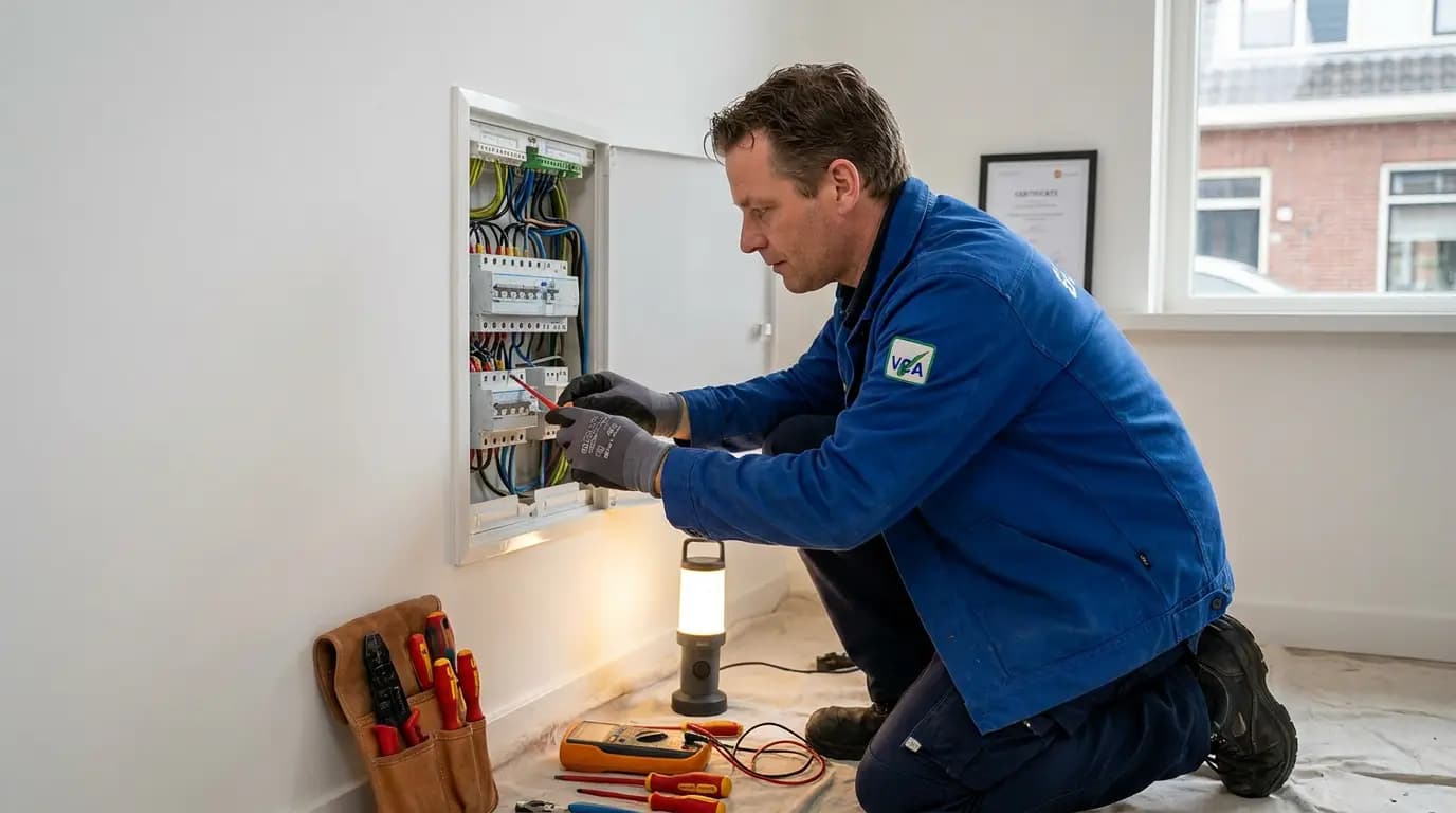 Vakman bezig met laadpaal installeren bij een Nederlandse woning