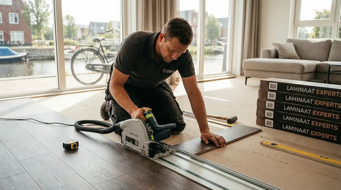 Vakman bezig met laminaat leggen in een Nederlandse woning