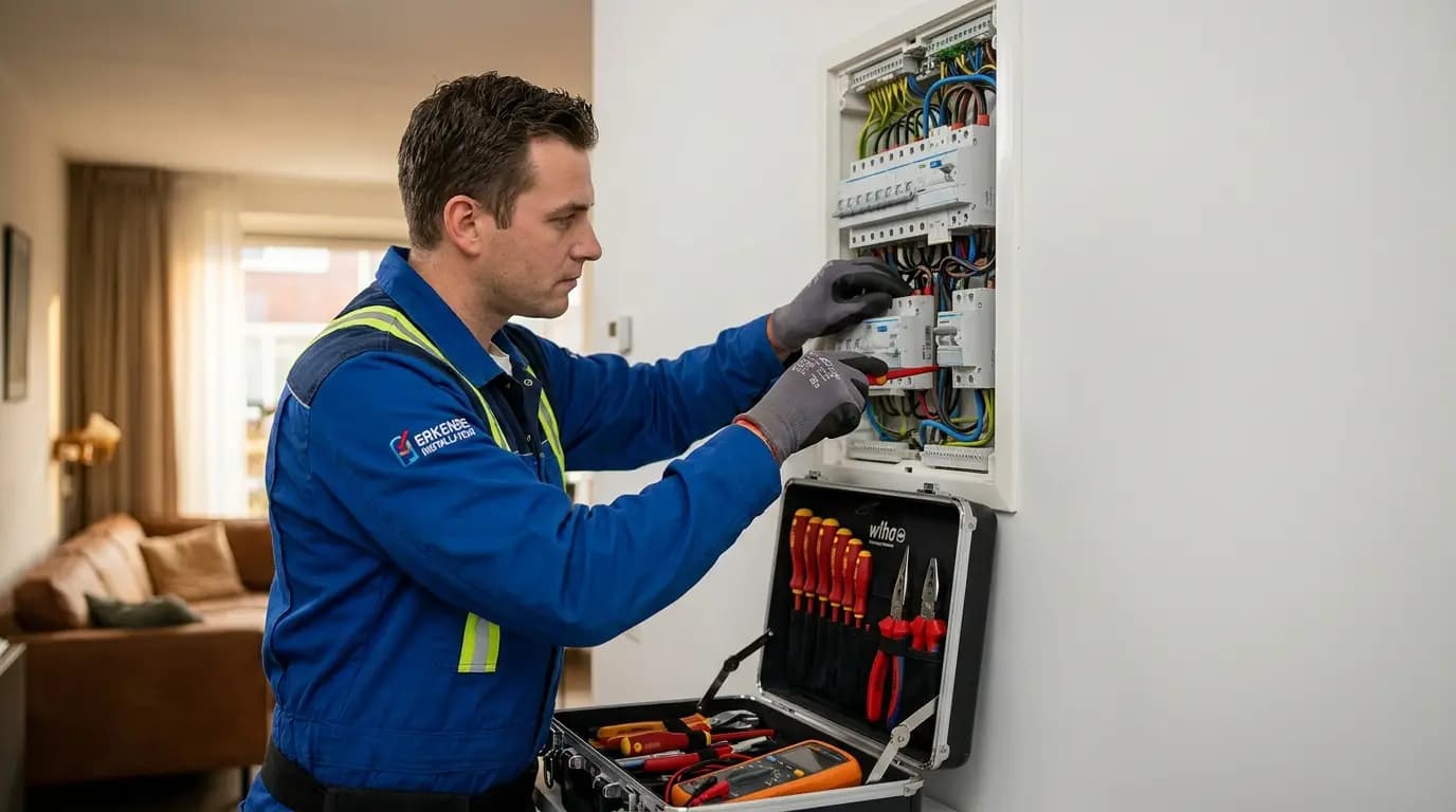 Vakman bezig met laadpaal verplaatsen bij een Nederlandse woning