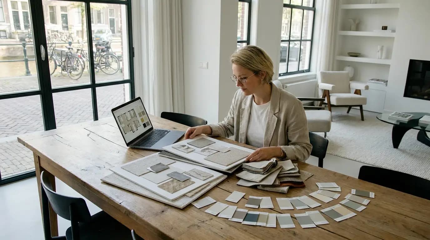 Vakman bezig met interieur ontwerp of advies in een Nederlandse woning