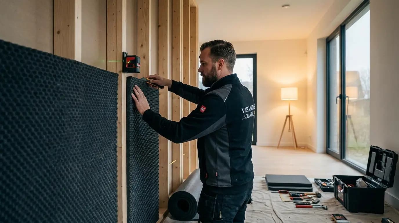 Vakman bezig met geluid- en trillingsisolatie in een Nederlandse woning